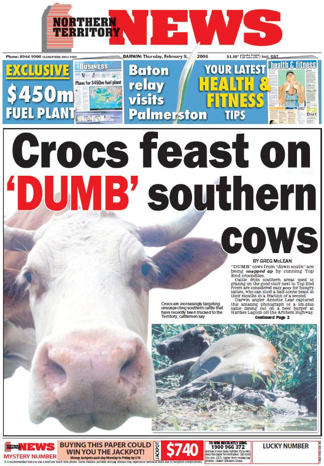 Front page of the Northern Territory News in 2006.