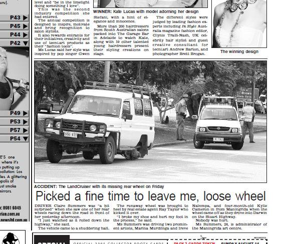 An engaging pun headline on page 2 of the Sunday Territorian in 2006.