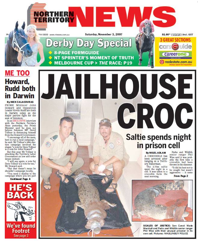 Front page of the Northern Territory News in November 2007.