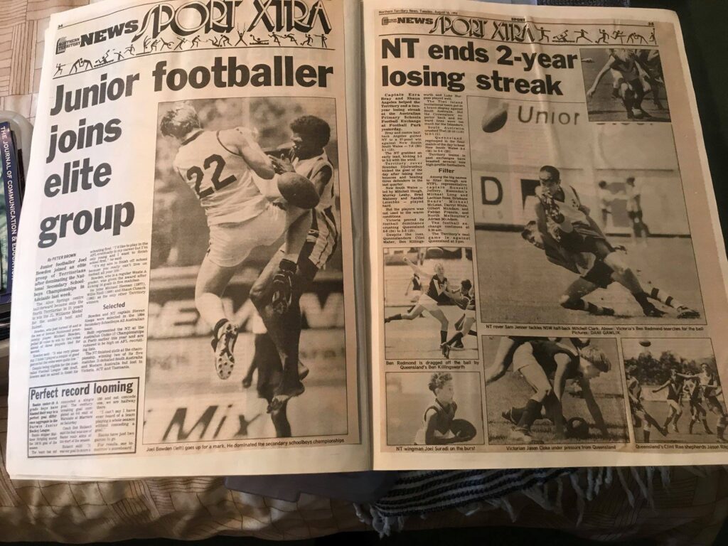 Double page spread in the sports section of the NT News in the mid 1990s showcasing Peter Brown's reporting.